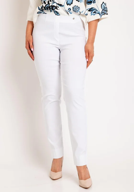 Elastic Waist Pants-Robell Marie Full Length Slim Leg Trousers, White