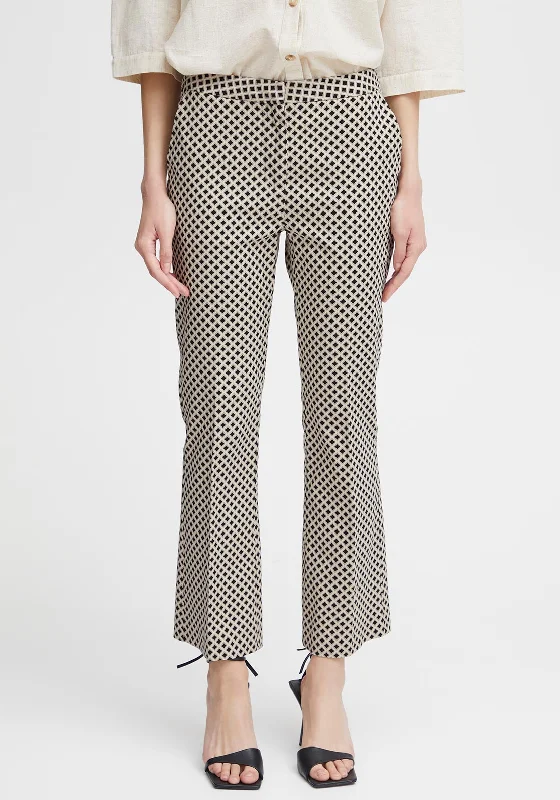 Painter Pants-B.Young Decka Straight Leg Cropped Print Trousers, Humus Mix