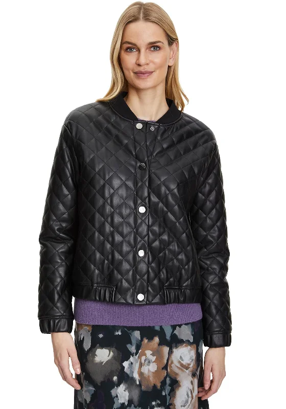 Jackets Tennis-Betty Barclay Quilted Faux Leather Jacket, Black