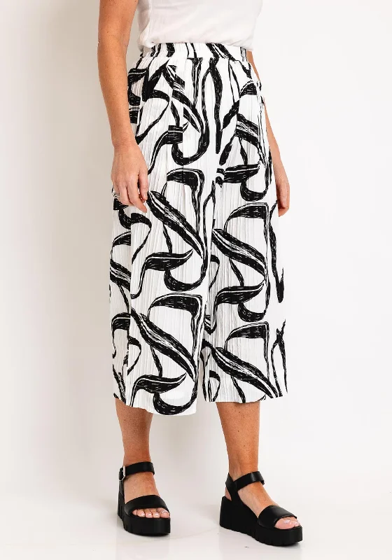 Affordable Pants-Natalia Collection One Size Crinkle Cropped Wide Leg Trousers, Monochrome