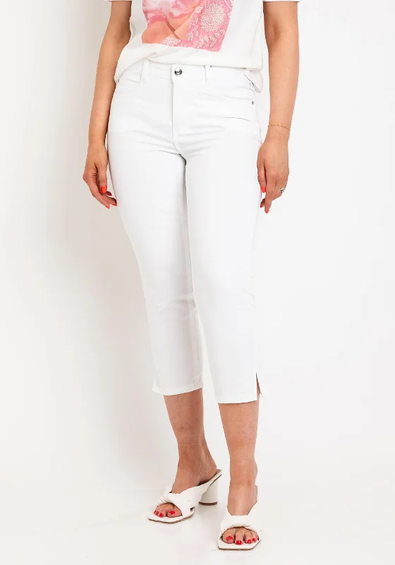 Stretch Pants-Oui Slim Fit Mid Waist Capri Trousers, Optic White