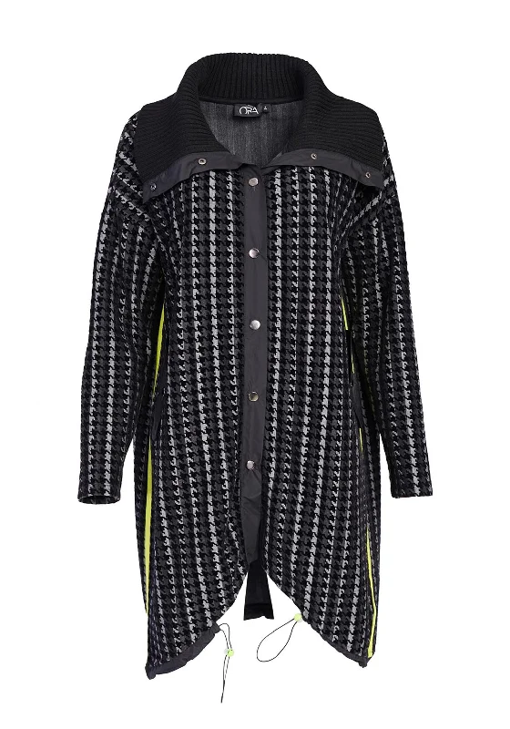 Jackets Pink-Ora Houndstooth Print Light Long Coat, Black