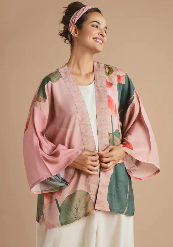 Jackets Road Trip-Powder Crane at Sunrise Kimono Jacket, Petal