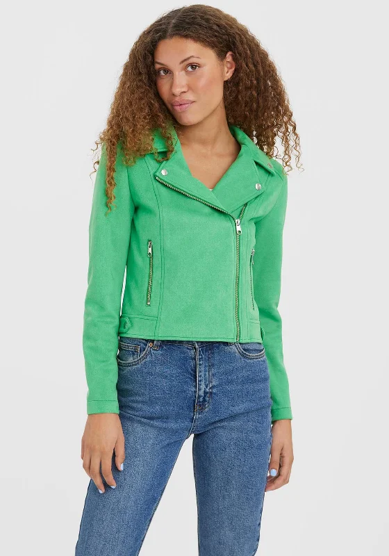 Jackets Affordable-Vero Moda Jose Faux Suede Biker Jacket, Bright Green