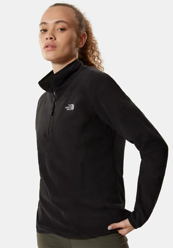 Jackets Printed-The North Face Women's 100 Glacier Quarter Zip Fleece, Black