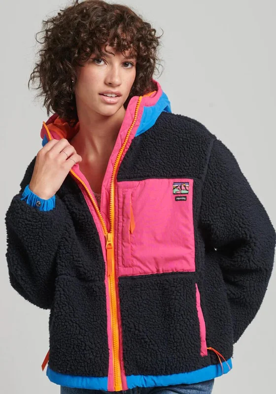 Jackets Gold-Superdry Womens Vintage Hooded Sherpa Jacket, Multi