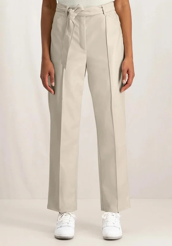 Superhero Pants-Yaya Faux Straight Leg Leather Trousers, Ivory White