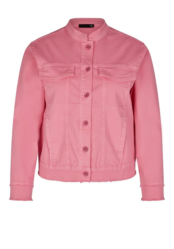 Jackets Pop Culture-Rabe Frayed Trim Cotton Jacket, Pink