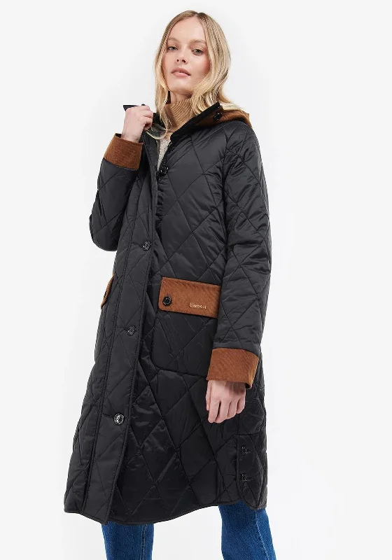 Jackets Geometric-Barbour Womens Mickley Quilted Long Coat, Black