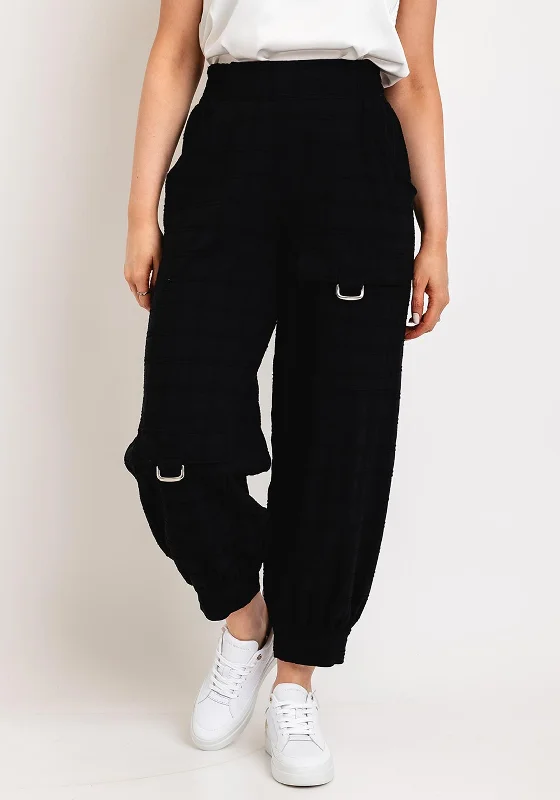 Tear Resistant Pants-My Soul Pocket Detail Relaxed Textured Cuff Trousers, Black