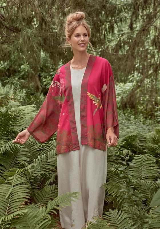 Jackets Vacation-Powder Hummingbird Kimono Jacket, Raspberry