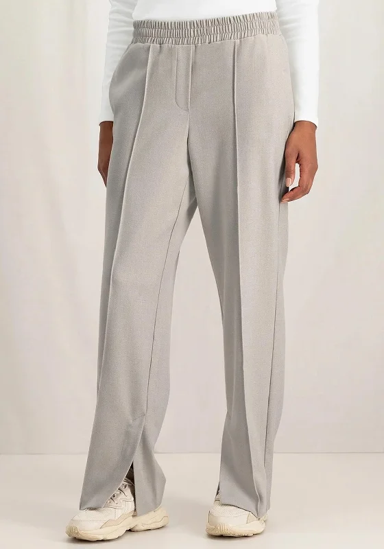 Climbing Pants-YAYA Soft Woven Slit Cuffs Wide Leg Trouser, Beige Melange