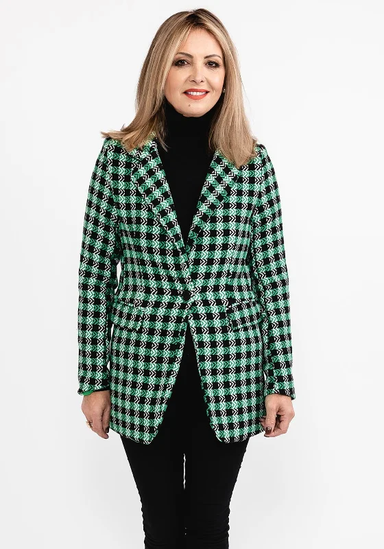 Jackets Street Style-Seventy1 Woven Check Blazer Jacket, Green Multi