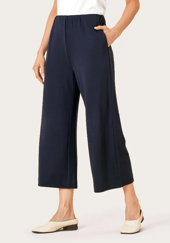 Belted Pants-Masai Piri Casual Cropped Jersey Trousers, Navy