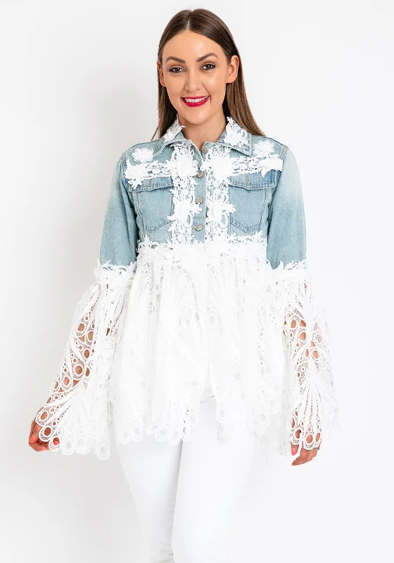 Jackets Button-Up-The Sofia Collection Denim Crochet Jacket, Denim