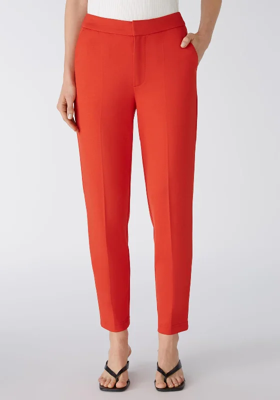 Wide Leg Pants-Oui High Rise Slim Leg Jersey Trouser, Red