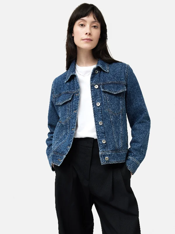 Jackets Hardshell-Boxy Denim Trucker Jacket | Vintage Mid Blue