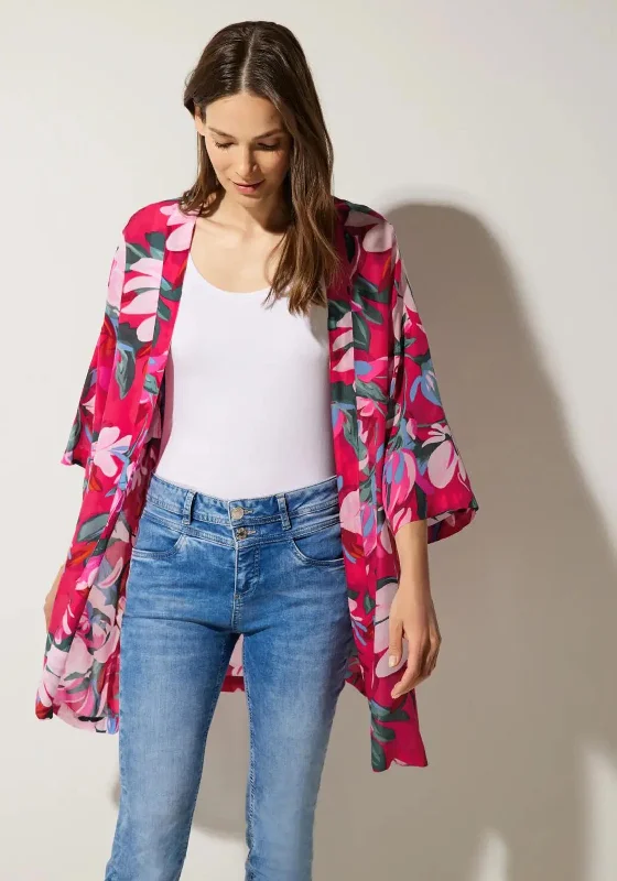 Jackets Classic Fit-Street One Floral Print Kimono, Berry Rose