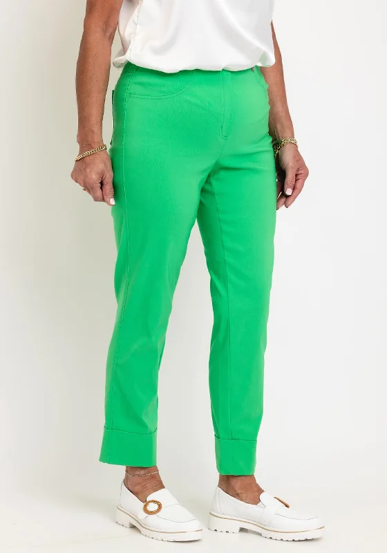 Iron Free Pants-Robell Bella 09 Turn Up Ankle Grazer Trousers, Bright Green