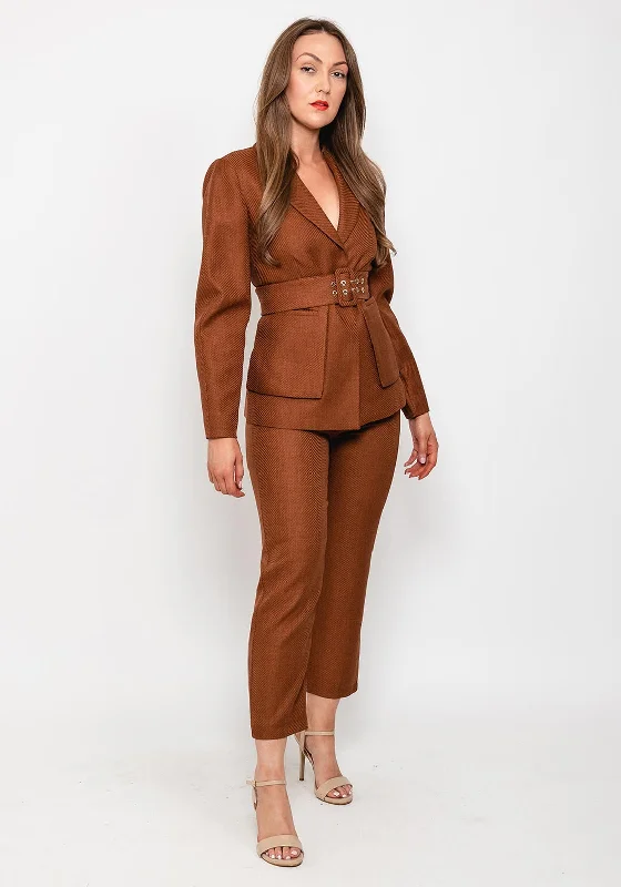 Jackets Waterproof-Exquise Woven Belted Blazer, Tan