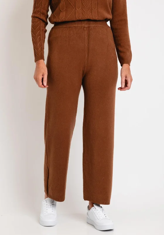 Track Pants-Serafina Collection Casual Wide Leg Knit Trousers, Coffee