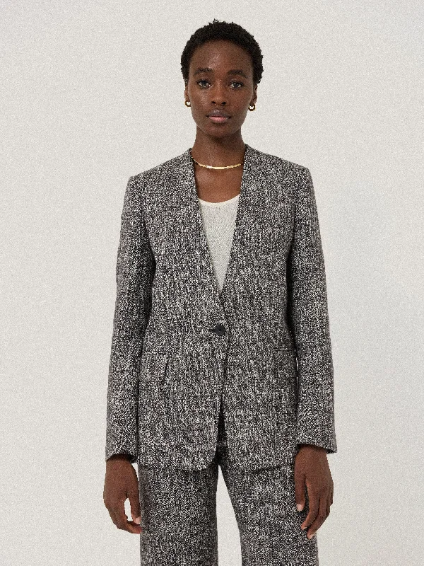 Jackets Limited Edition-Collarless Boucle Jacket | Grey