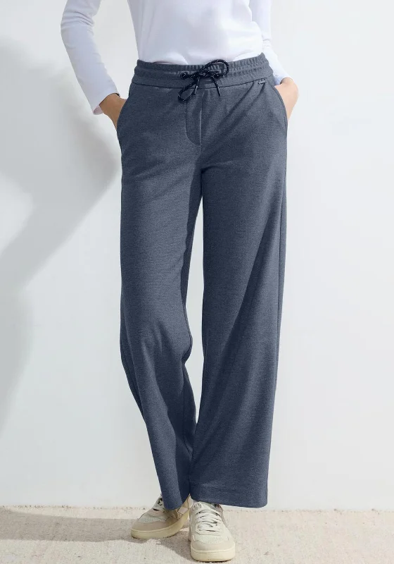 Office Pants-Cecil Wide Leg Loose Fit Jacquard Trouser, Casual Denim Blue