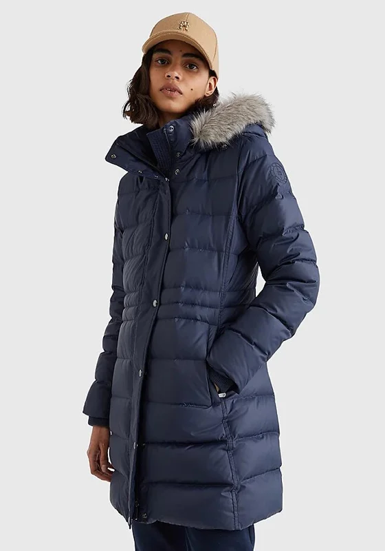 Jackets High-Quality-Tommy Hilfiger Womens Down Filled Long Coat, Navy