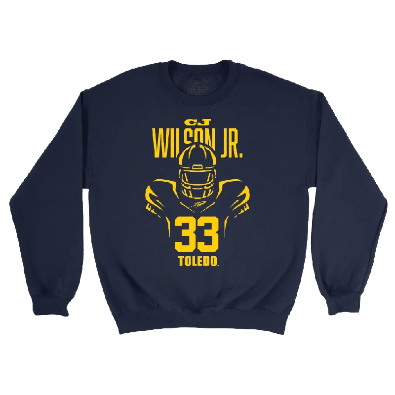 Long Sleeve Work From Home-Toldeo Football Navy End Zone Crew - CJ Wilson Jr. | #33