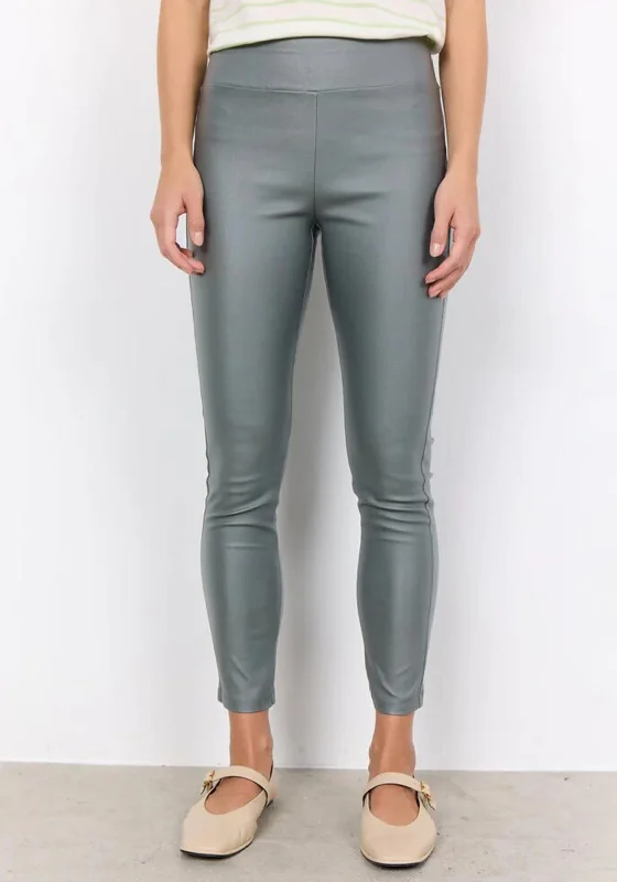 Jogging Pants-Soyaconcept Pam Faux Leather Leggings, Dusty Green