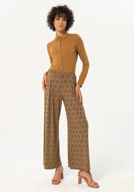 Sports Team Pants-Surkana Elastic Waist Wide Leg Printed Trousers, Khaki