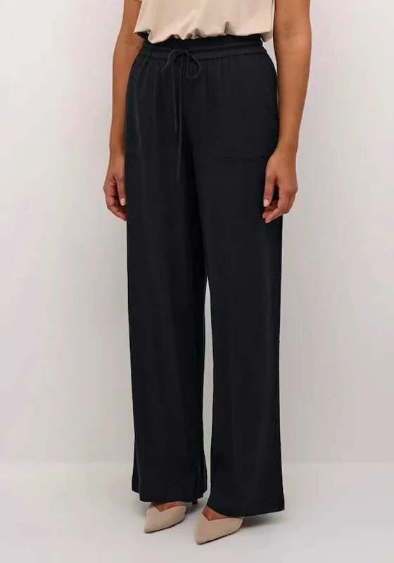 Regular Fit Pants-Kaffe Milia Linen Blend Wide Leg Trousers, Black