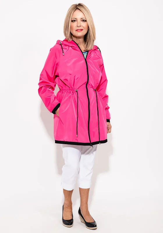 Jackets Casual-Noramnn Contrast Trim Raincoat, Fuchsia Pink