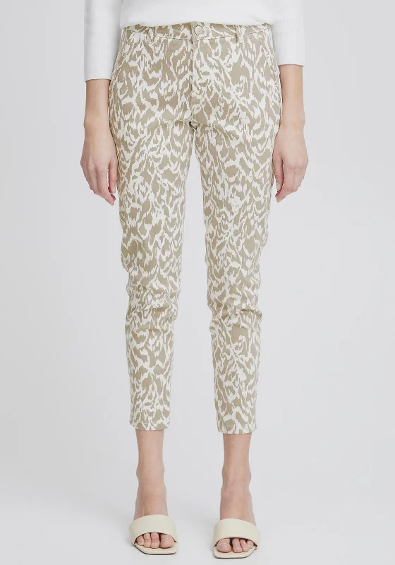 Pilot Pants-Fransa Tessa Slim Leg Print Trousers, Sand