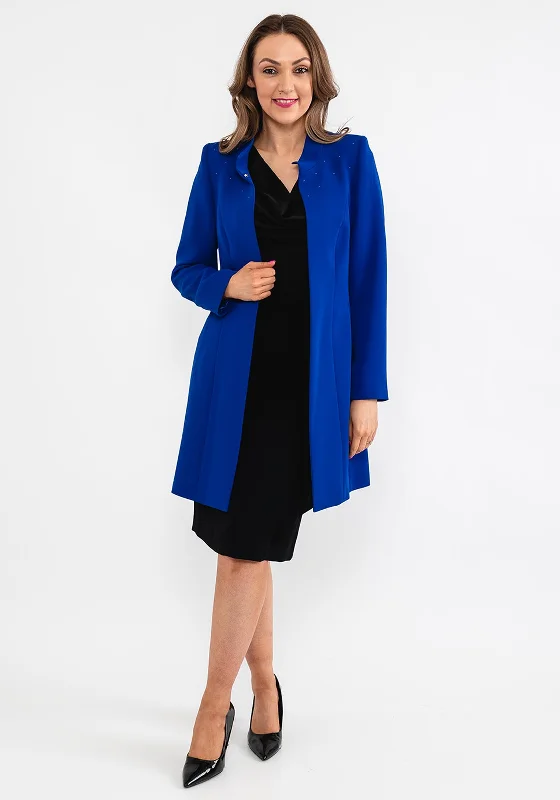 Jackets Techwear-Christina Felix Swarovski Shoulder Mid Length Coat, Royal Blue