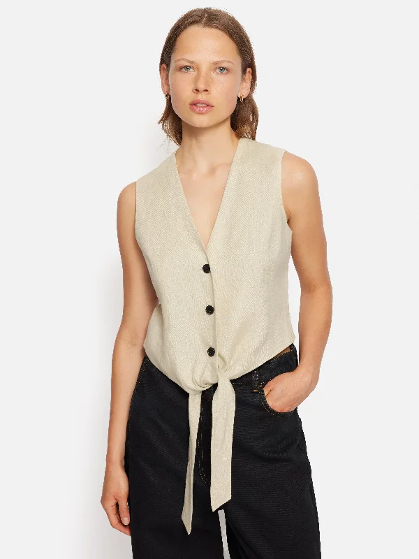 Jackets Puffer-Linen Tie Front Waistcoat | Cream