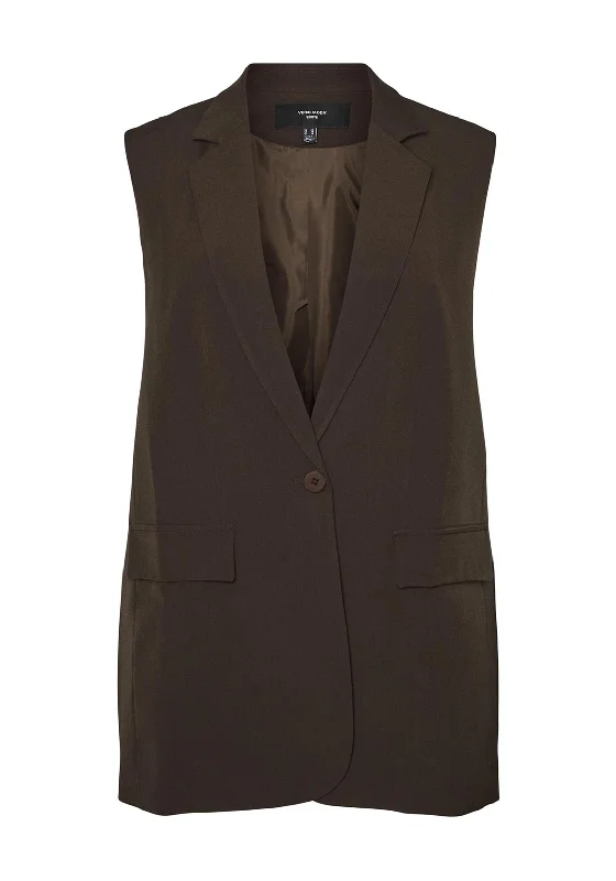 Jackets Geometric-Vero Moda Curve Troian Long Blazer Vest, Coffee Bean