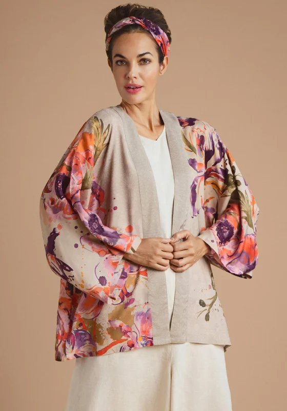 Jackets Travel-Powder Orchid and Iris Kimono Jacket, Coconut