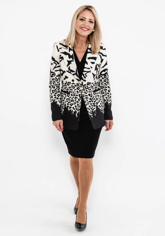 Jackets Stylish-Seventy1 Mix Animal Print Blazer, Cream & Black