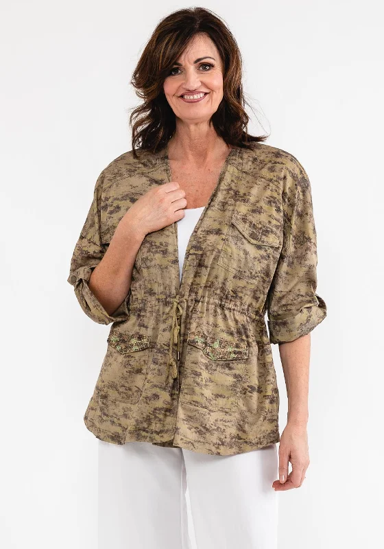 Jackets Cartoon-Eva Kayan Printed Open Jacket, Army Green