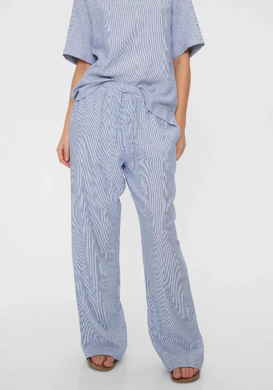 Relaxed Fit Pants-Freequent Lava Striped Linen Trousers, Blue & White