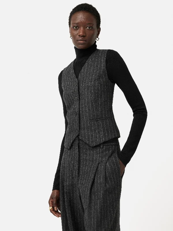 Jackets Softshell-Italian Wool Tailored Pinstripe Waistcoat | Grey