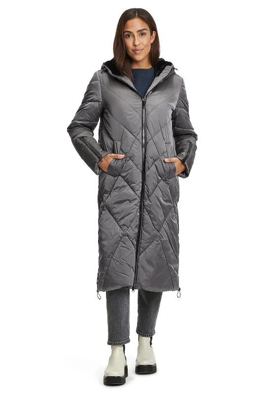 Jackets Down-Betty Barclay Long Quilted Coat, Graphite