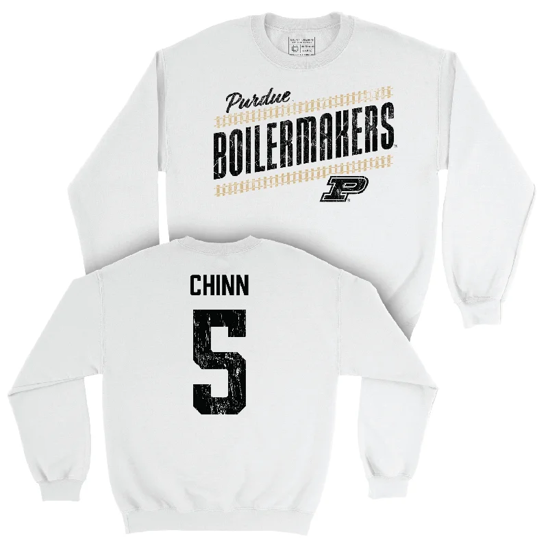 Long Sleeve Biker-Women's Volleyball White Slant Crew - Maddy Chinn | #5