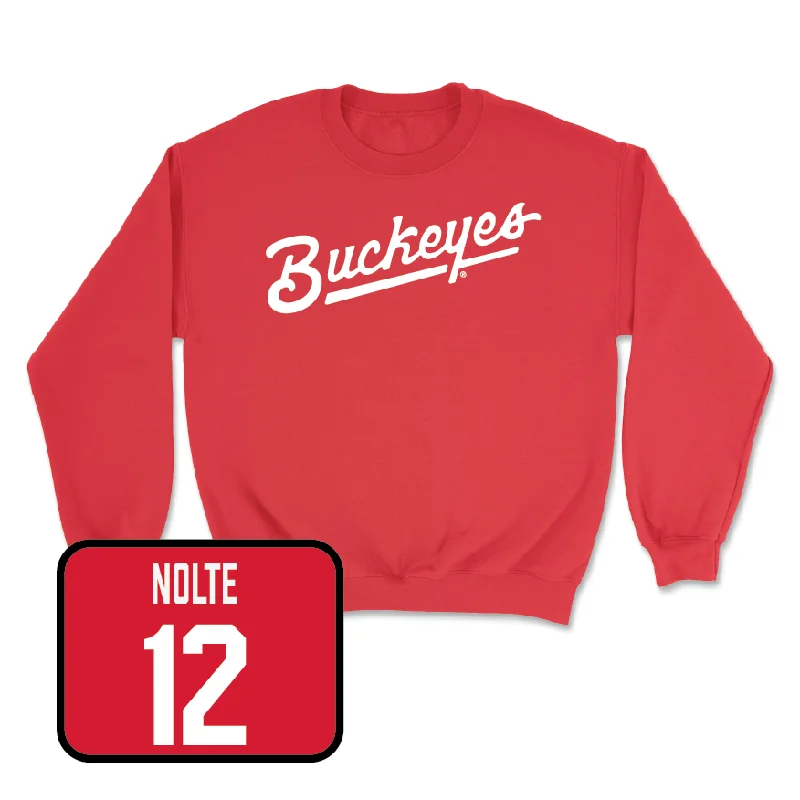 Long Sleeve Cotton-Red Men's Volleyball Script Crew  - Ian Nolte