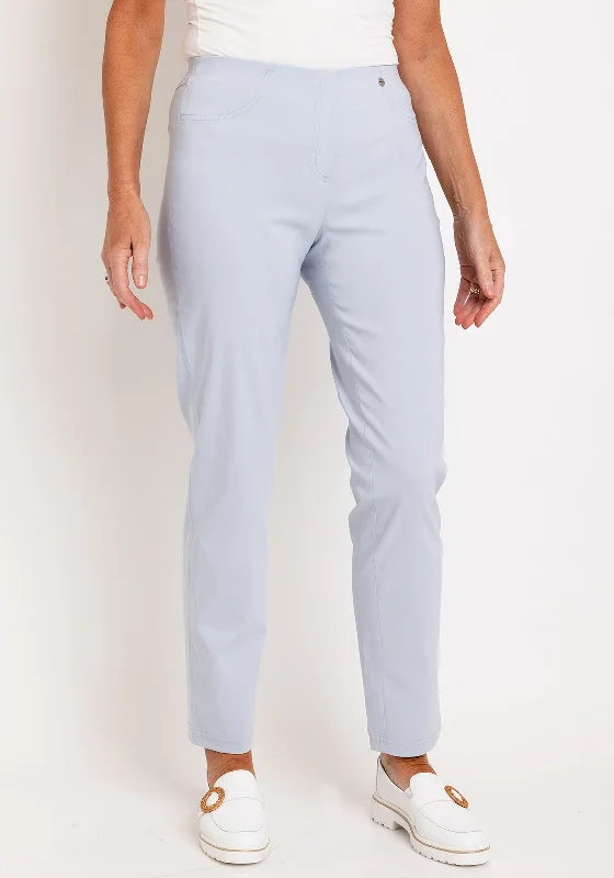 Formal Pants-Robell Bella Full Length Stretch Trouser, Light Blue