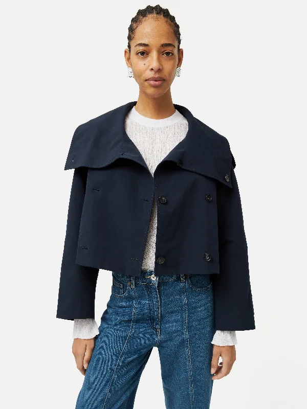 Jackets Premium-Cropped Cotton Trench Jacket | Navy