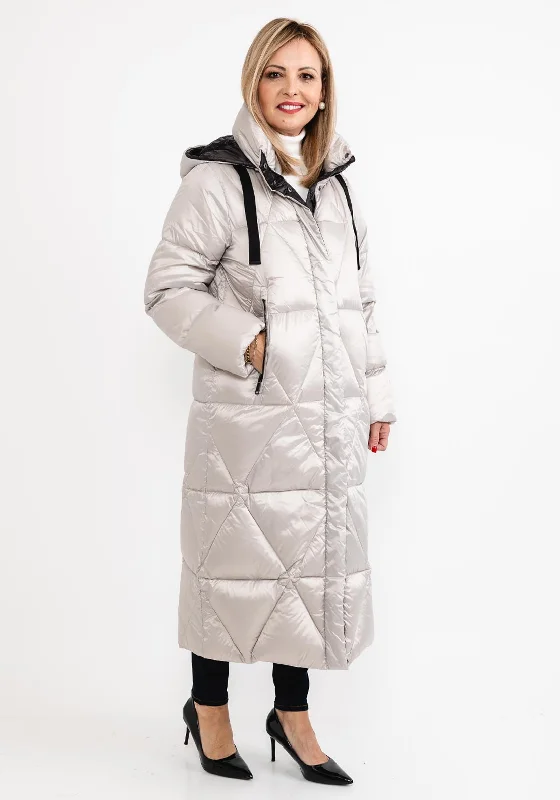 Jackets Women-Frandsen Down Filled Extra Long Quilted Coat, Silver