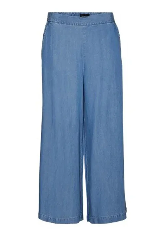 Construction Pants-Vero Moda Bree Wide Culotte Trousers, Blue Denim