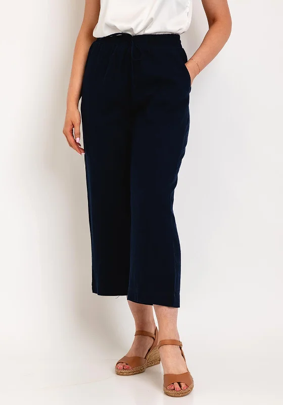 Tennis Pants-Freequent Lava Linen Cropped Trousers, Navy Blazer